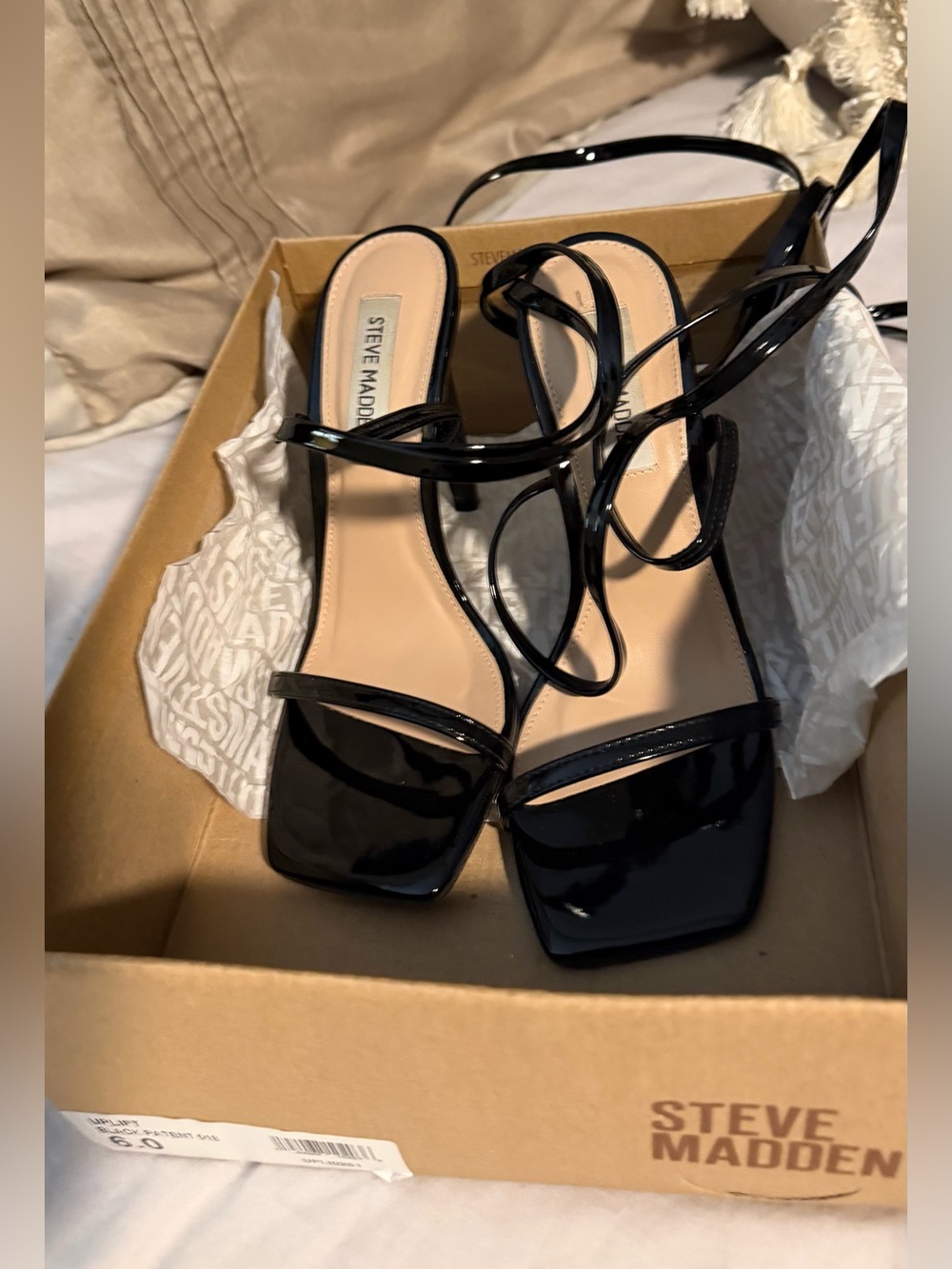 Steve Madden Black Patent Square-Toe Strappy Heels